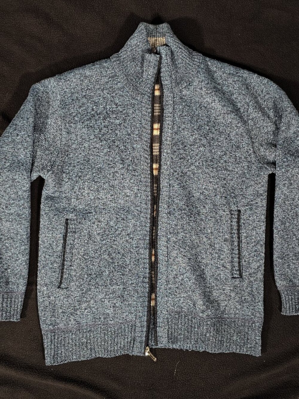 YeoKou Sweater Men's S‎ Gray Cashmere Wool Blend Flannel Lined Cardigan